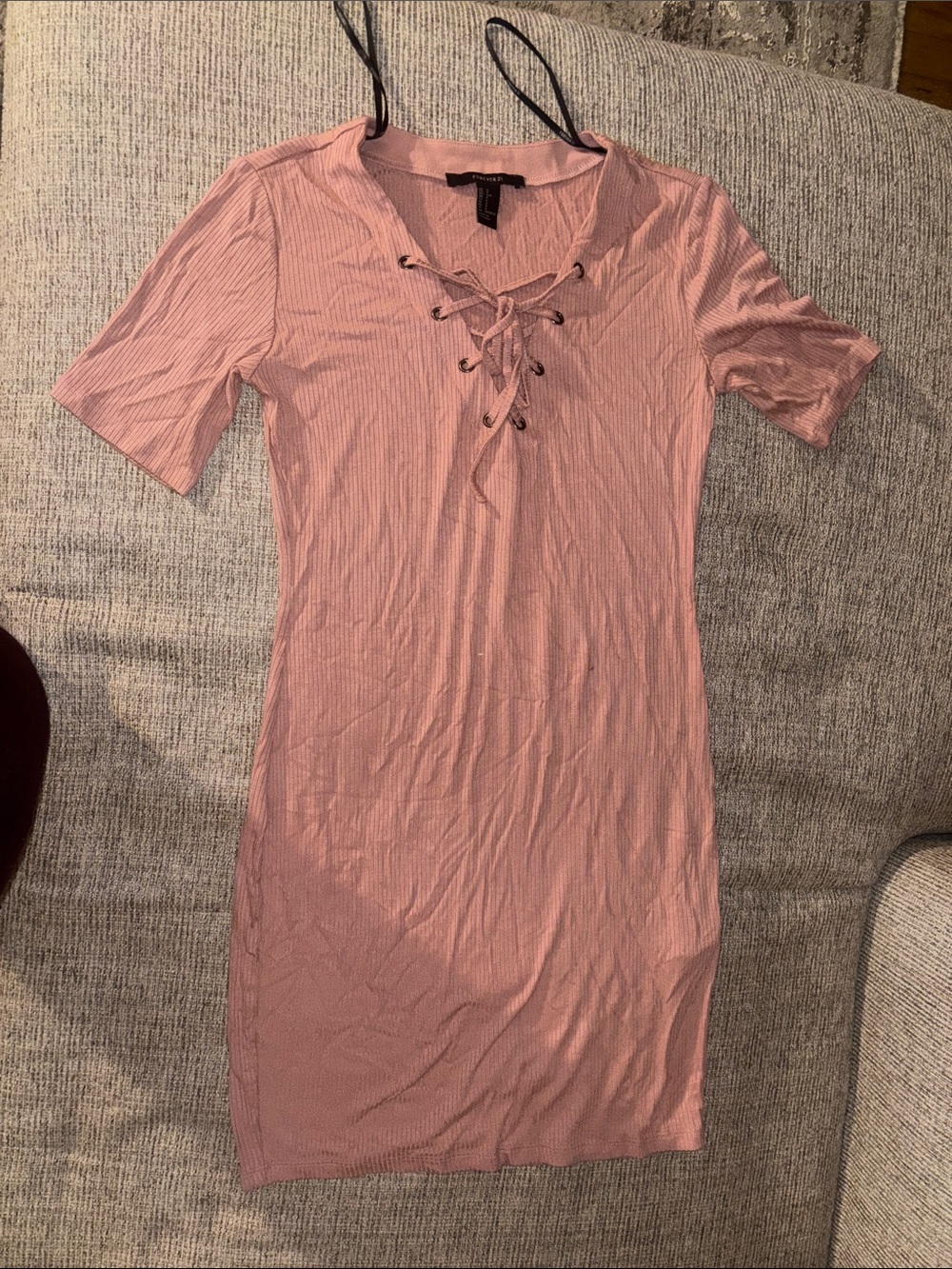 Forever 21 Ribbed Lace-Up Mini Dress in Dusty Pink